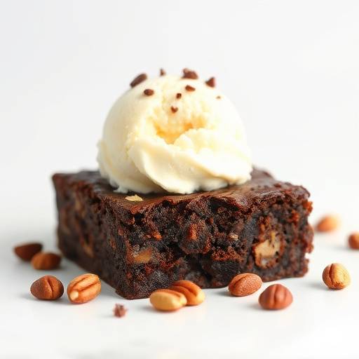 Brownie de chocolate com nozes e sorvete de creme.