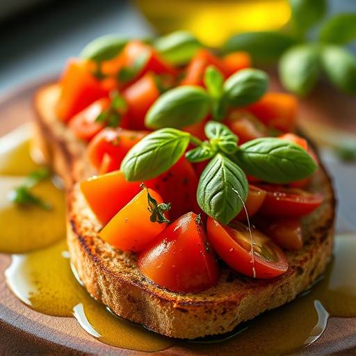Bruschettas com tomate fresco, manjericão e azeite extra virgem.